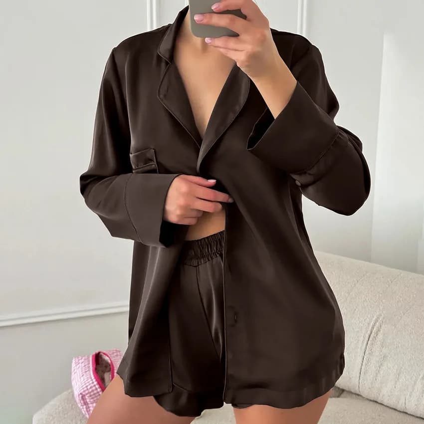 Fashionable Color Block Women's Sleepwear Long Sleeve Shorts Set Casual Home Clothes Two-Piece Suit Spring Season European Style