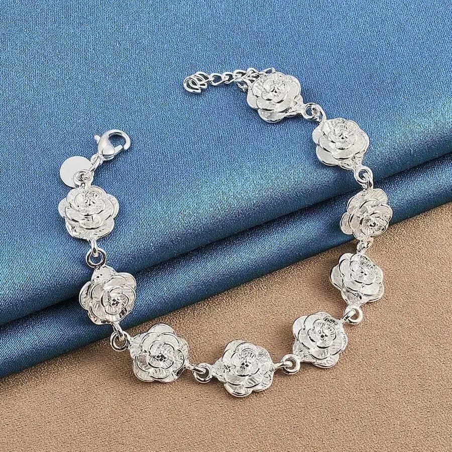 Bracciale a catena con rose floreali in argento sterling 925 per donna – Regalo delicato per tutti i giorni e per occasioni speciali