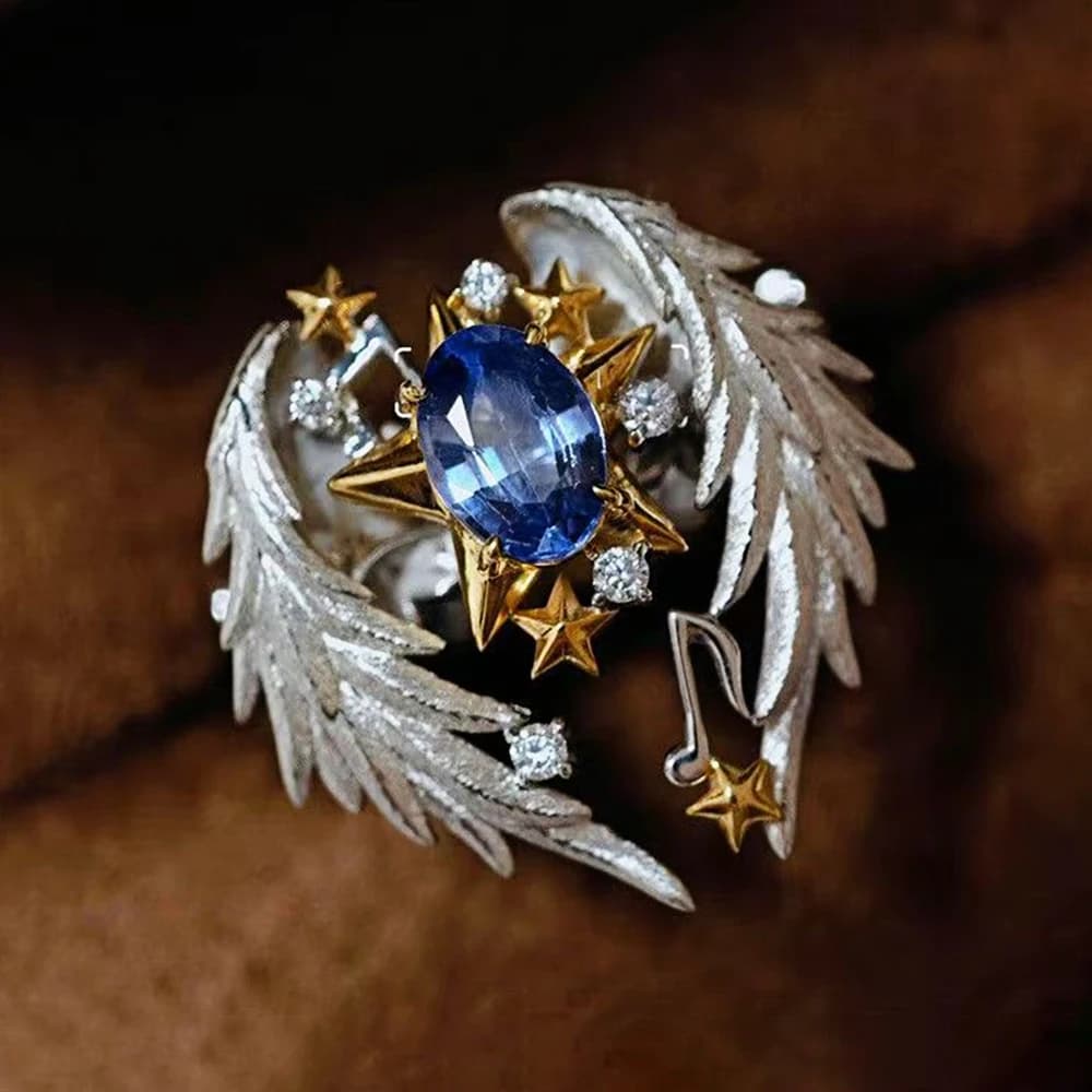 Anello regolabile con ali d'angelo vintage da uomo, gioielli punk hip-hop, regalo per il fidanzato, accessori creativi per le dita con zirconi blu