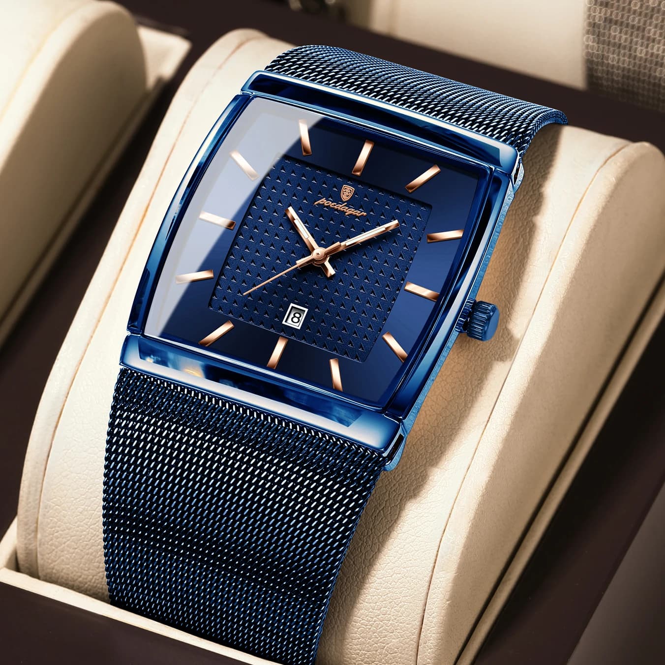 POEDAGAR Orologio da polso da uomo di lusso alla moda Orologio da uomo impermeabile luminoso in maglia di acciaio inossidabile con data Orologi da lavoro al quarzo per uomo