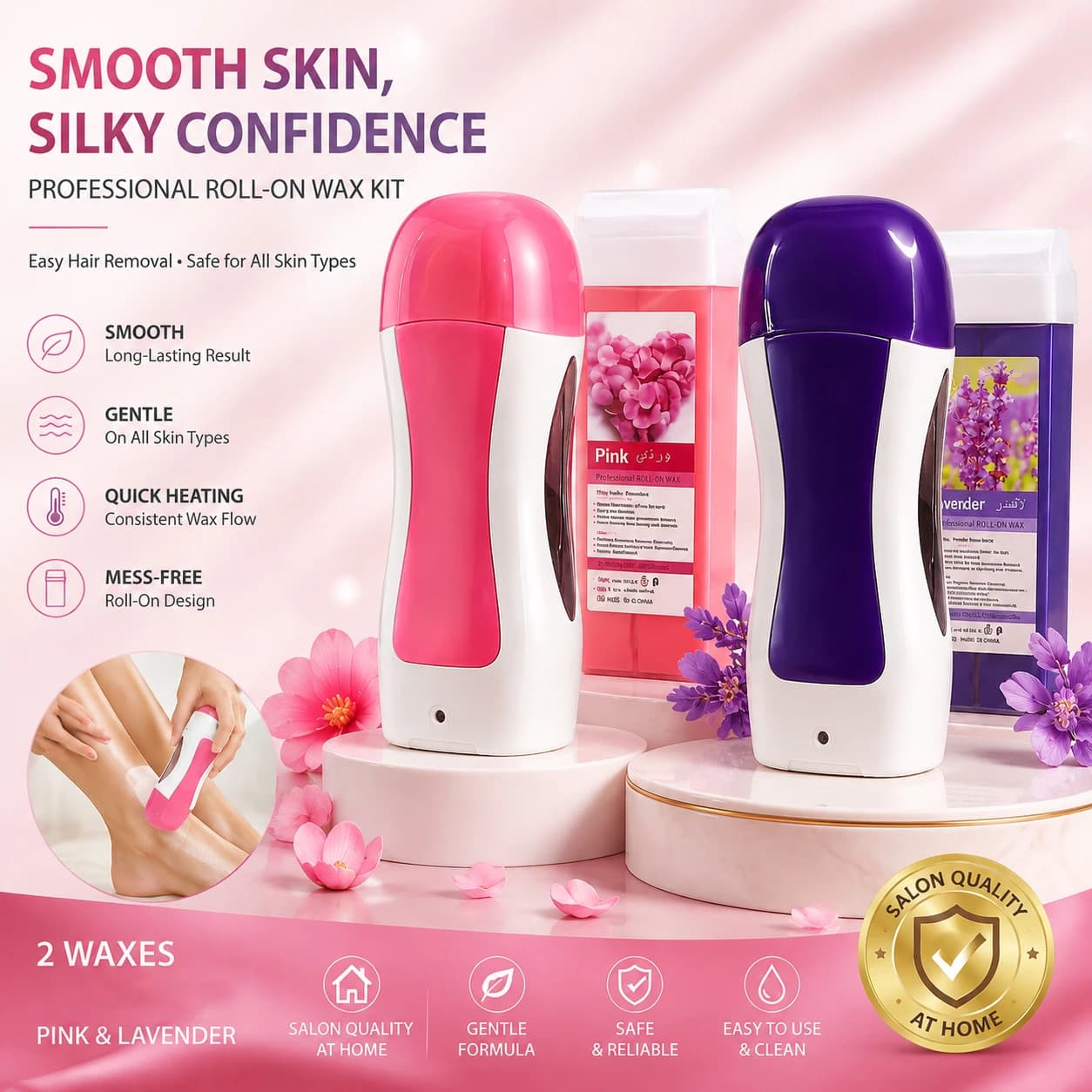Roller Waxing Kit Roll on Wax Kit Wax Heater Depilatory Wax Roller Kit for Hair Removal for Women Men Sensitive Skin At Home Wax Machine