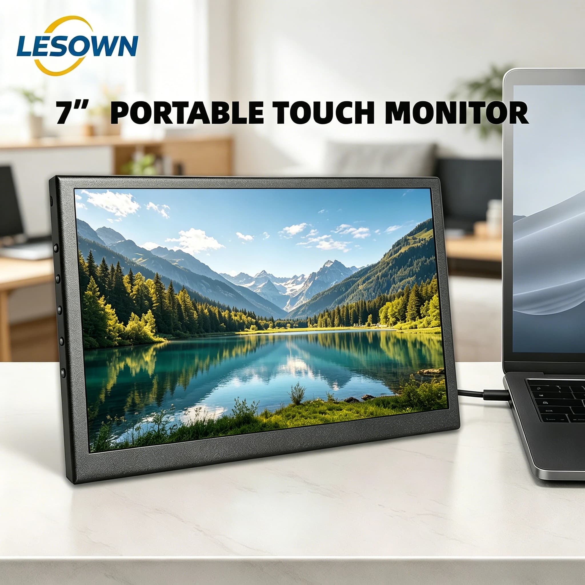 Monitor Secondario LESOWN da 7.0 Pollici in Alluminio Nero, 1024x600 60Hz HDTV per Raspberry Pi 5, Schermo Aggiuntivo per Maker