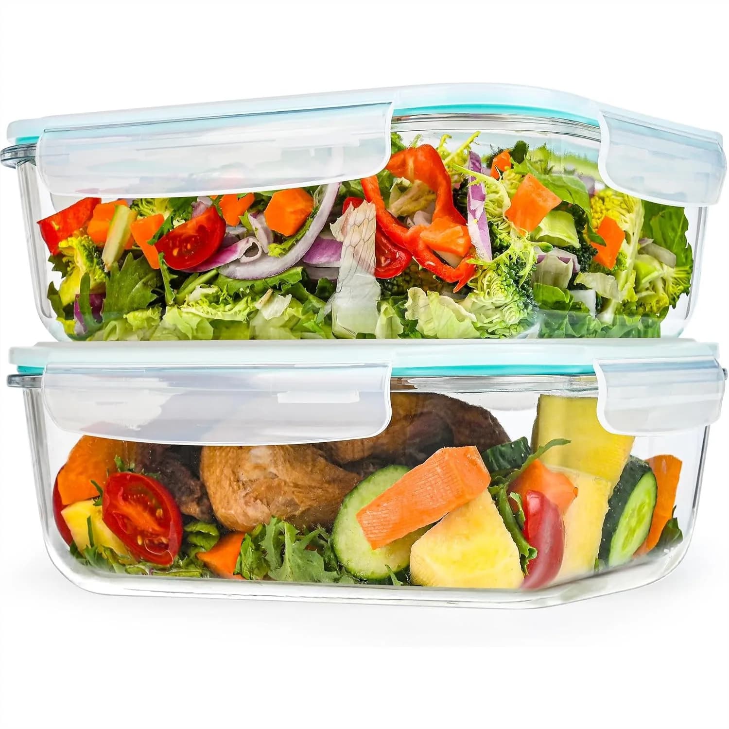 Grandi Contenitori in Vetro per Alimenti con Coperchi, Set da 2 Pezzi da 78oz, Ermetici e Antisgocciolamento per Microonde, Forno e Congelatore