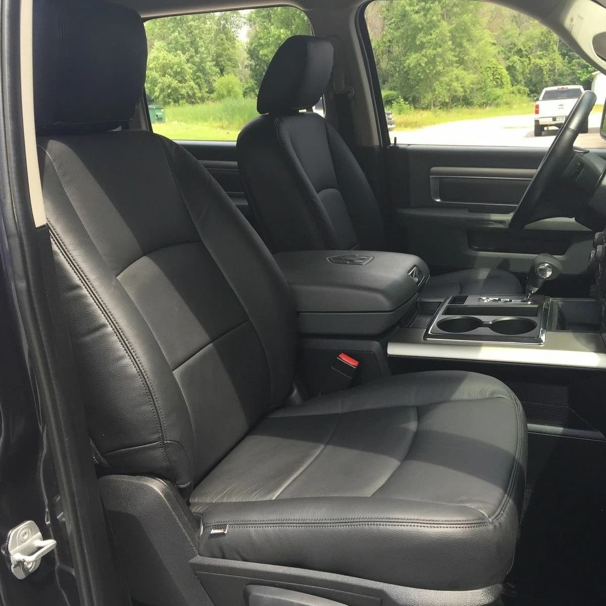 Custom Car Seat Covers Waterproof Leather Full Set For Dodge Ram 1500 2500 3500 Pickup Truck Crew Black And Red