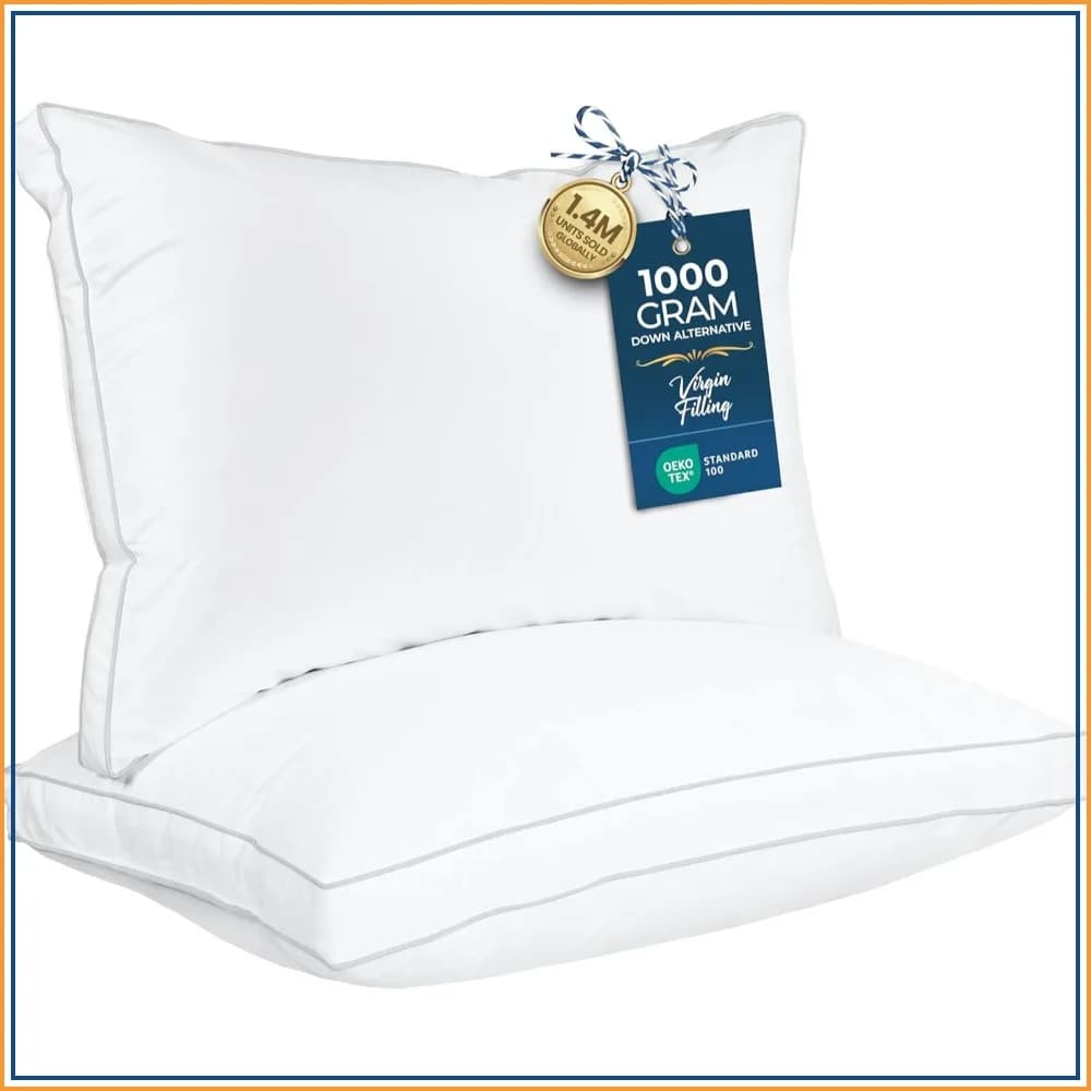 Queen Size Pillows Set of 2, Soft & Fluffy Cooling Bed Pillows for Sleeping, Hotel Quality Gusseted Design for Back, Stomach or Side Sleepers, White