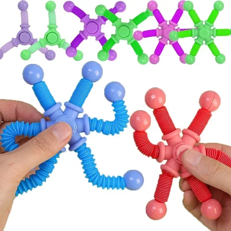 1 pz Fidget Spinner Pop Tube Sensoriale con Ventosa, Giocattolo Trasformabile in Plastica Antistress, Regalo per Adulti