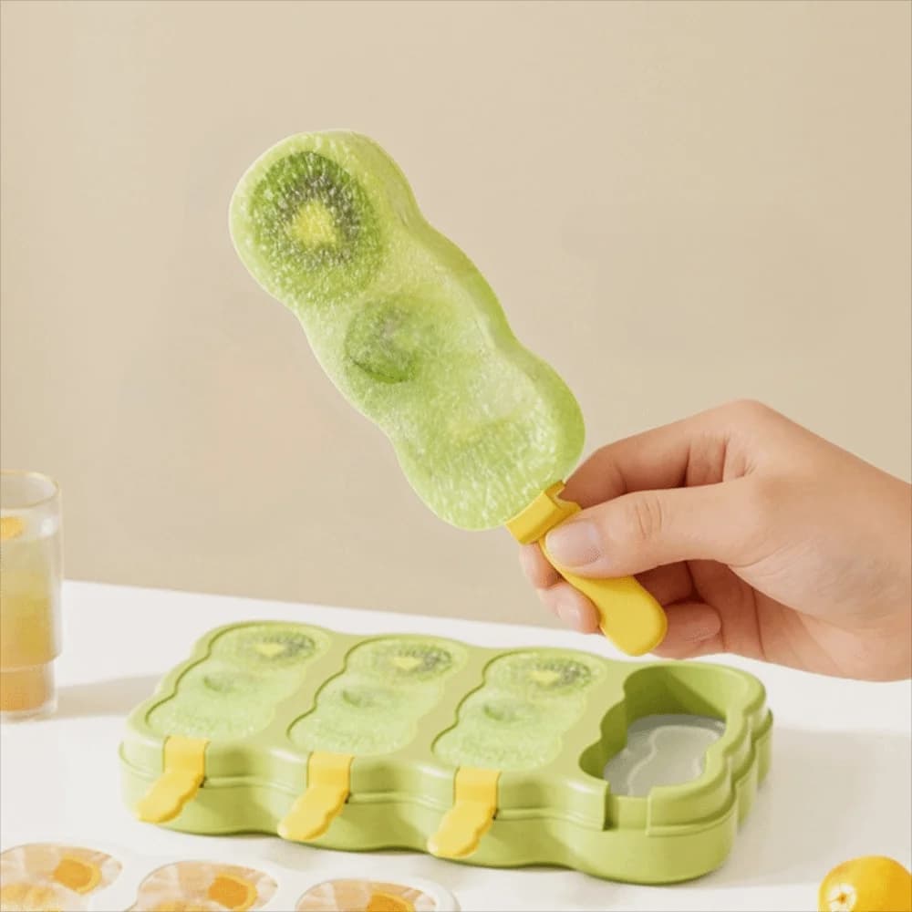 Stampo per gelato pratico antiaderente a 4 griglie, in plastica riutilizzabile, con coperchio, per sorbetto e ghiaccioli fai da te, facile da sformare