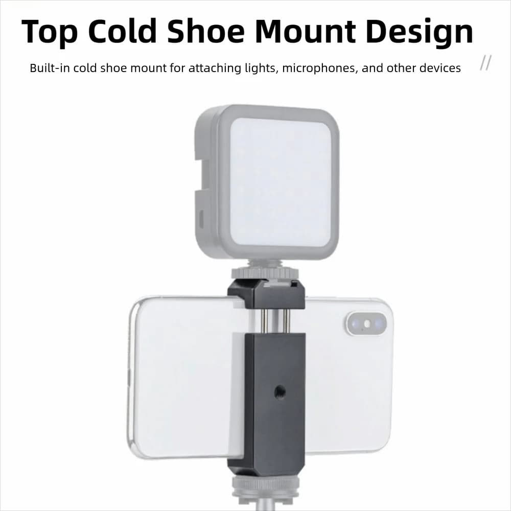 Supporto Universale per Telefono con Foro a Vite 1/4'', Morsetto a Molla, Supporto per Smartphone con Slot per Accessori, Clip Regolabile per Vlog