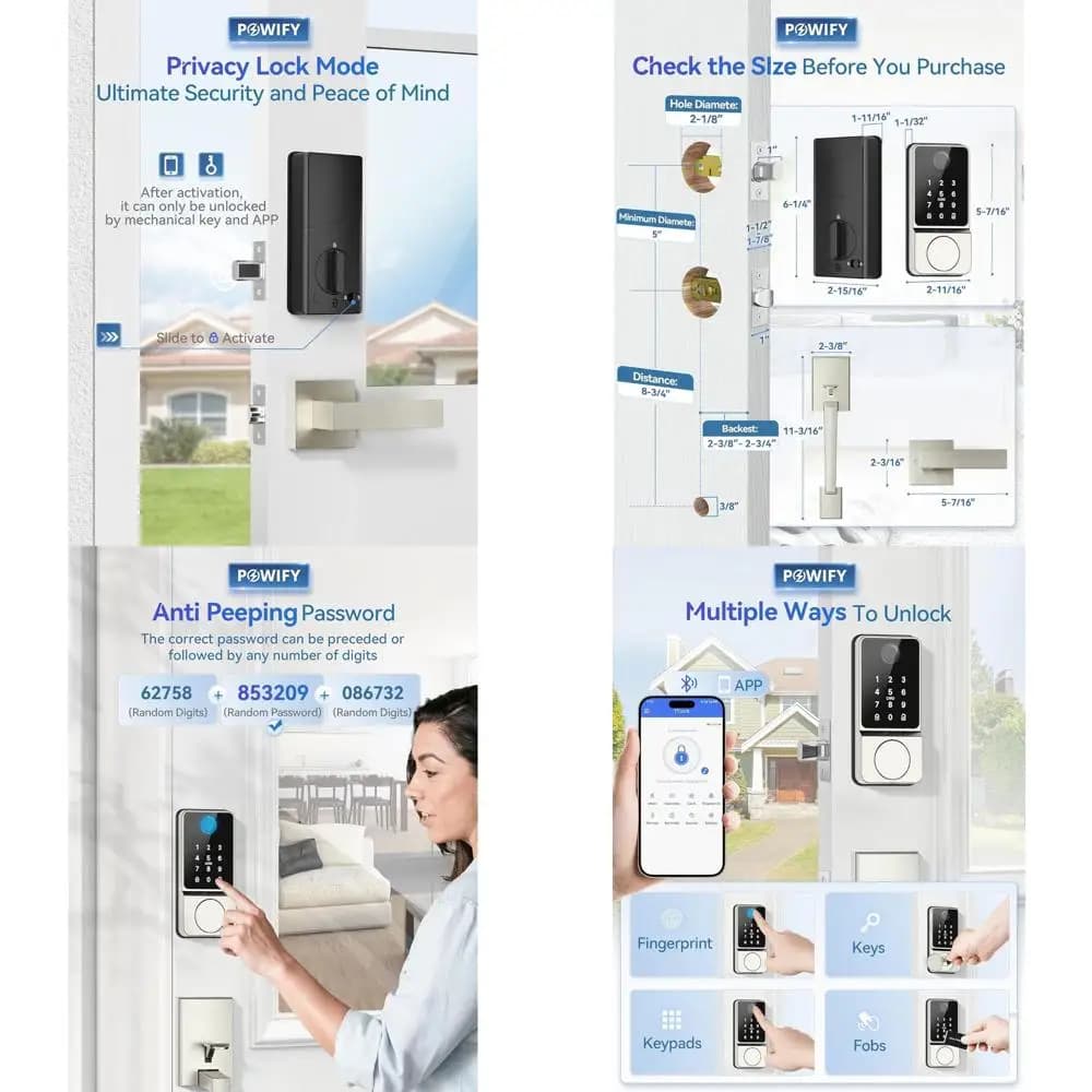 Serratura Intelligente con Maniglia, Controllo tramite App e Tastiera, Chiusura Automatica, Facile Installazione, Bluetooth, Nichel Satinato