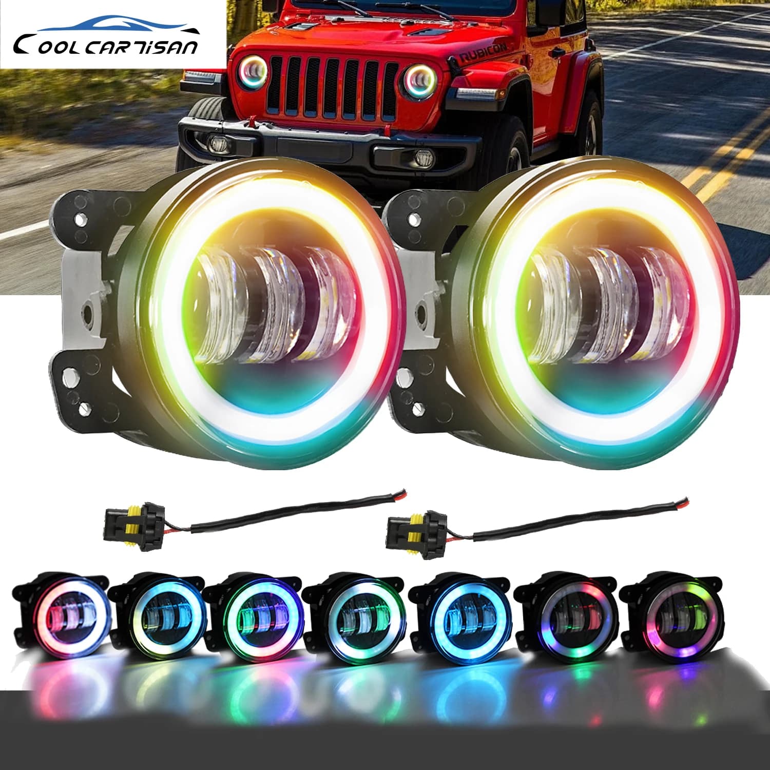 Gear Colorful Light Angel Eye LED Ring Fendinebbia Headlight Wrangler Jeep High DRL for Jeep Wrangler JK LED 4 Inch