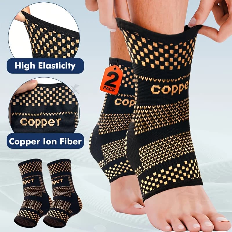 2 Pezzi Supporto per Caviglia in Rame, Fascia Compressiva per Caviglia per Uomini e Donne, per Dolore al Piede, Distorsioni, Recupero, Sport