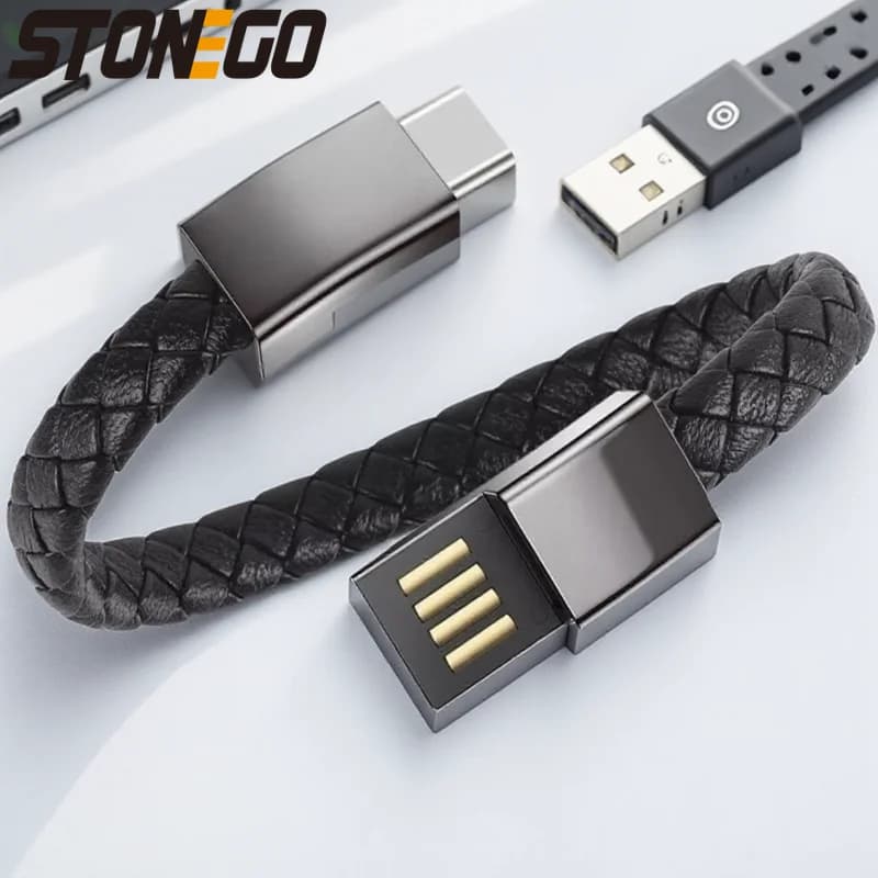 Cavo dati USB Type-C portatile in pelle intrecciata per ricarica rapida Android, braccialetto da polso