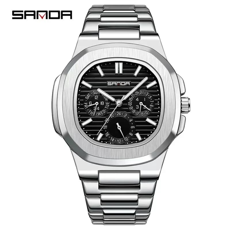 Sanda 7053 Orologio da uomo impermeabile da uomo d'affari di moda di lusso con data luminosa Orologio da uomo al quarzo quadrato in acciaio inossidabile completo Reloj Hombre