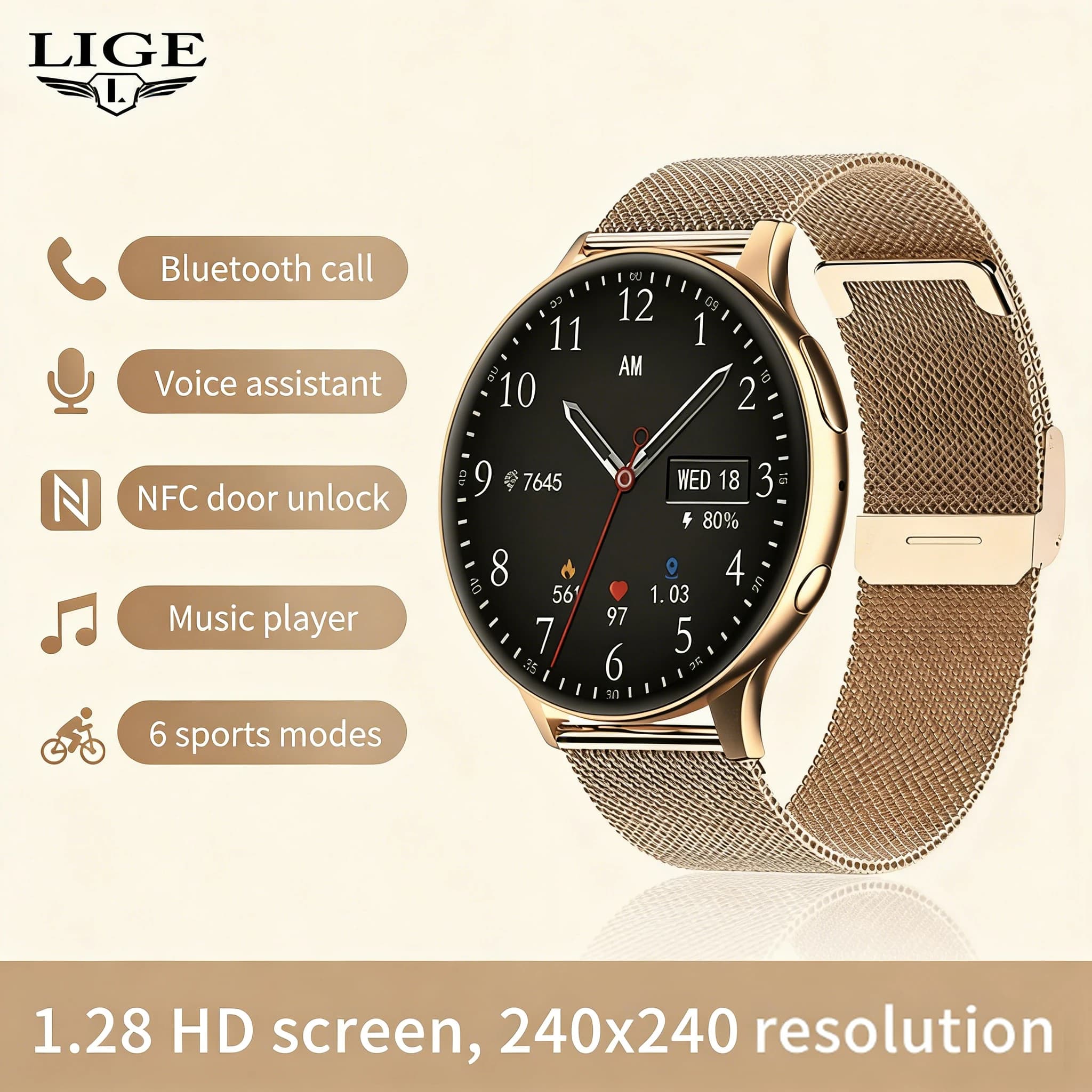 LIGE Nuovo Smartwatch 2026 con Chiamate Wireless, Orologio Bluetooth per Uomo e Donna, Quadrante Personalizzabile, Braccialetto Fitness Sportivo