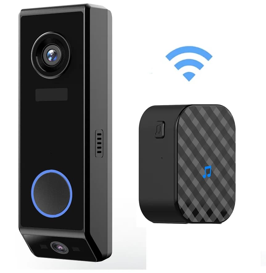 Campanello intelligente impermeabile con doppia fotocamera da 5 MP Videocitofono di rete Audio bidirezionale Batteria WiFi Anello di sicurezza ricaricabile