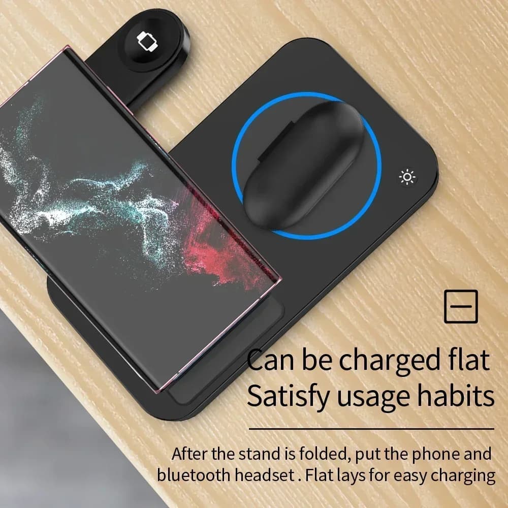 Supporto per caricabatterie wireless per stazione dock di ricarica rapida 4 in 1 da 100 W per smartphone e smartwatch