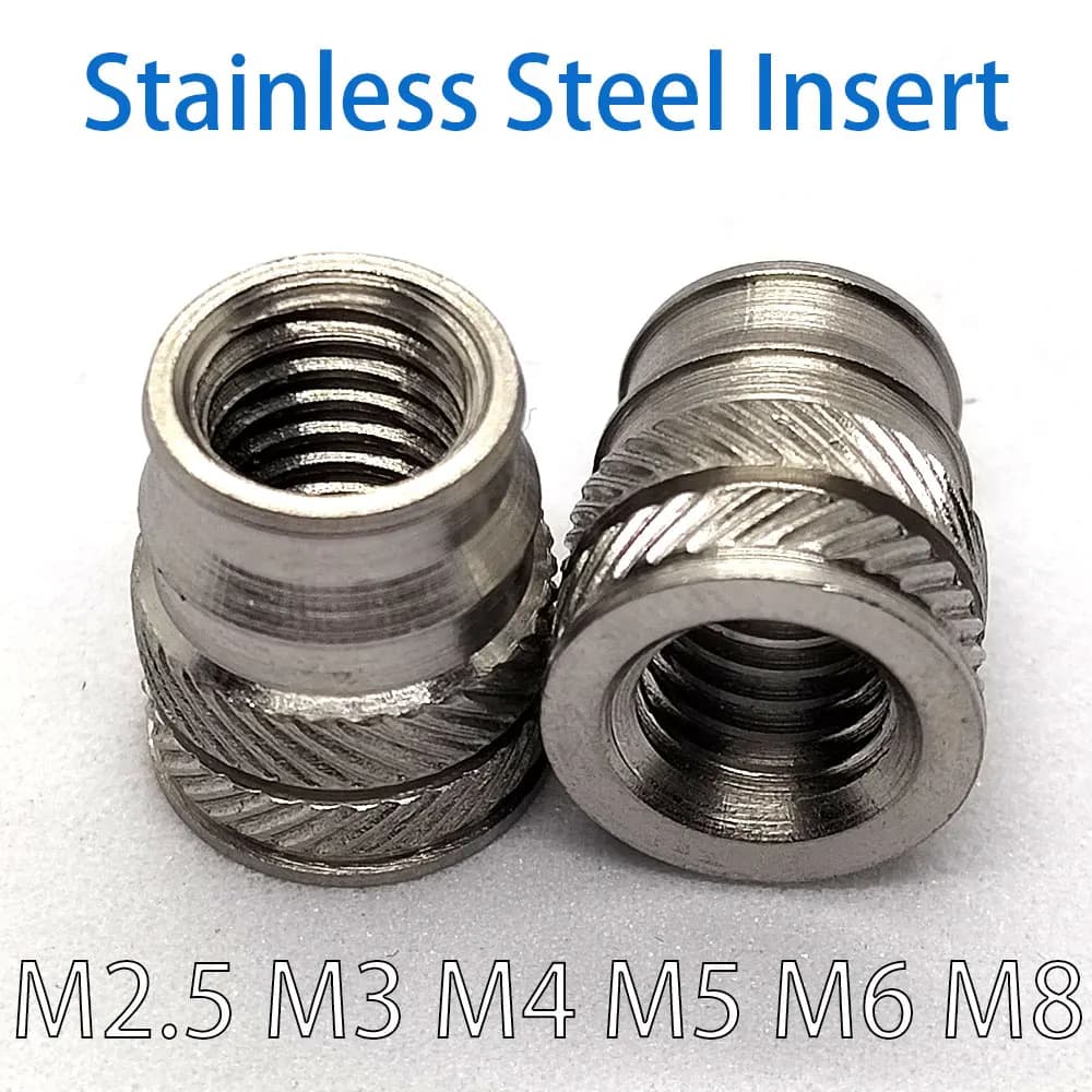 M2.5 M3 M4 M5 M6 M8 Dado inserto in acciaio inossidabile Set di calore Hot Melt filettato Stampaggio ad iniezione Incorporamento Dado metallico per stampante 3d