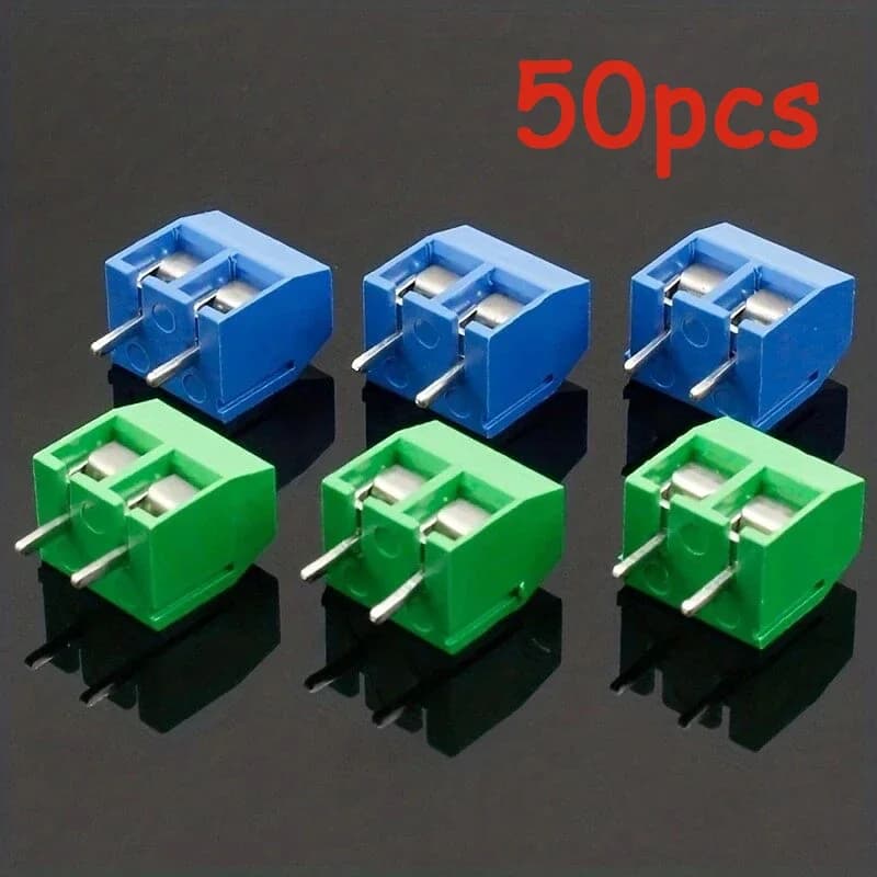 Assorted kit of 50 PCB Terminal Connectors, 5.0mm, KF301, Pin Dritti 2P 3P, Screw Connectors for PCB