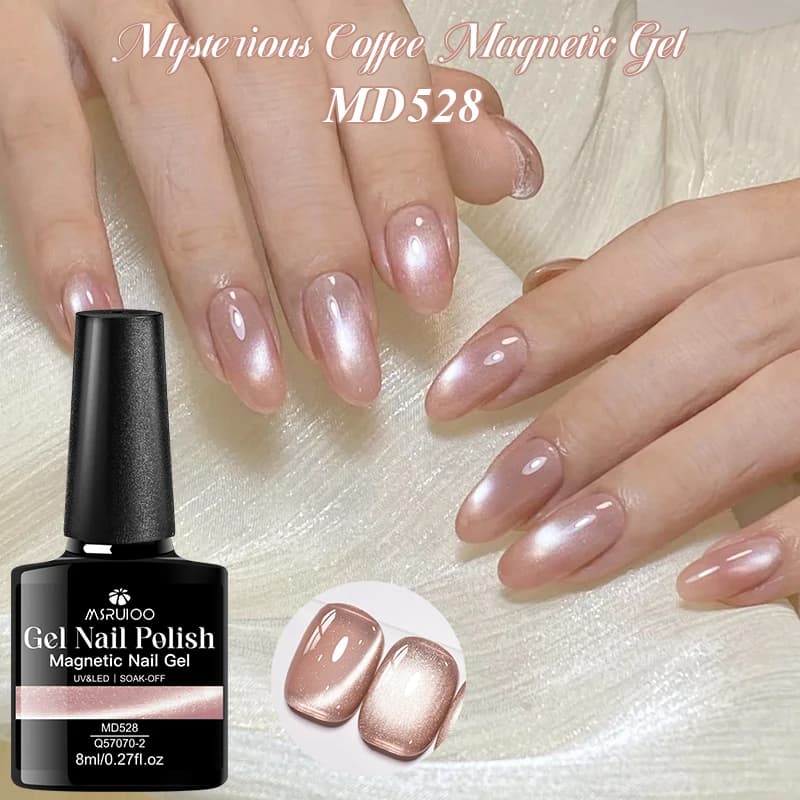 Smalto Semipermanente Magnetico Effetto Gel con Glitter Scintillanti e Perline di Vetro, Collezione Mysterious Coffee Cat, Forniture per Unghie Fai da Te