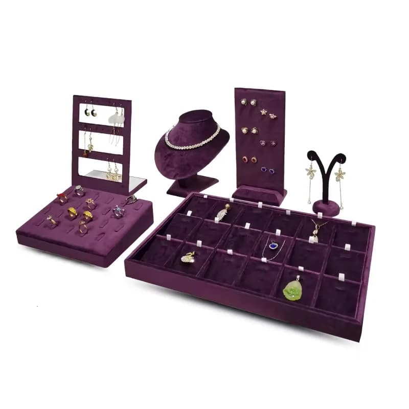 Vassoio per gioielli modello ritratto pendente collana orecchini ad anello gioielli serie velluto viola di alta qualità