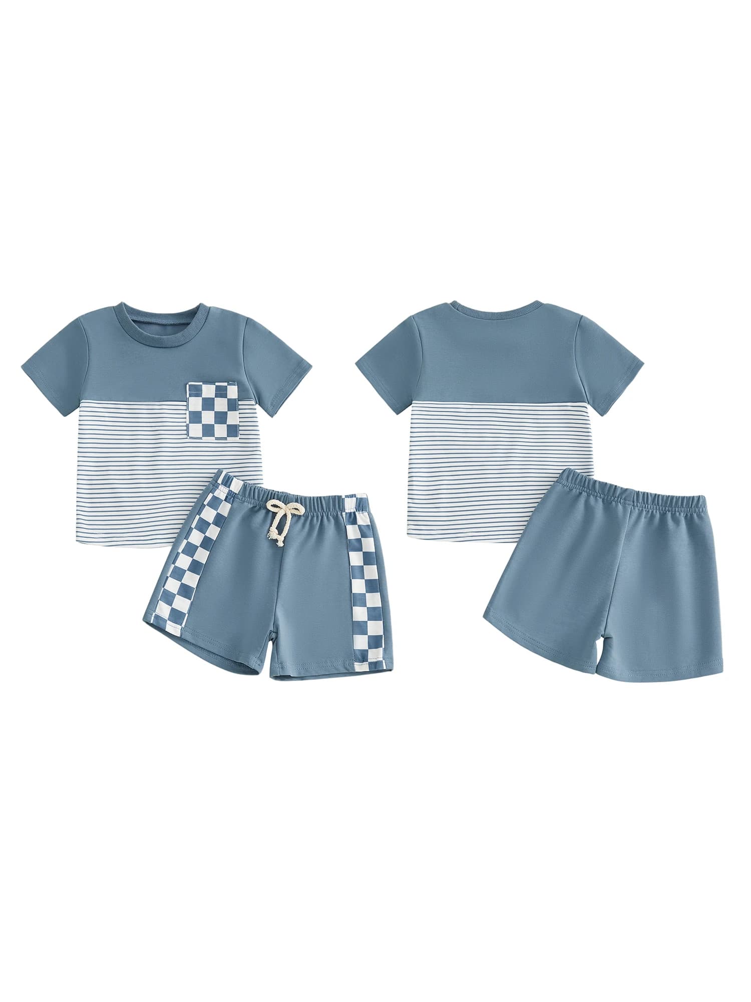 Set di 2 vestiti estivi per neonato, maniche corte, girocollo, stampa a righe, patchwork, top e pantaloncini con elastico in vita per bambini piccoli
