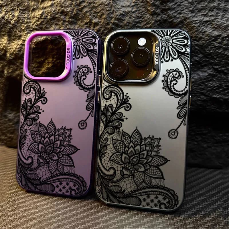 Black lace print New Hot Electroplate Silver Phone Case For Xiaomi 15 14 14T 13 12 13T Pro 11 Lite NE Fashion Sexy Girl Cover