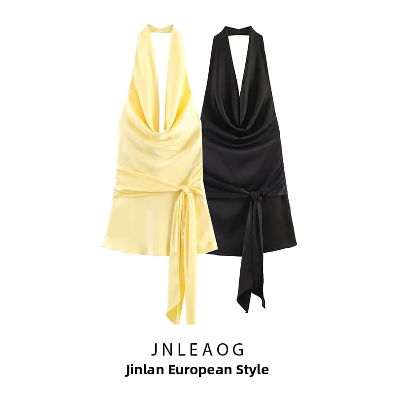 JNLEAOG Summer New Women's Fashion Versatile Design Dress High Waist Polyester Fiber Spring Autumn Ladies Casual Belted ...
