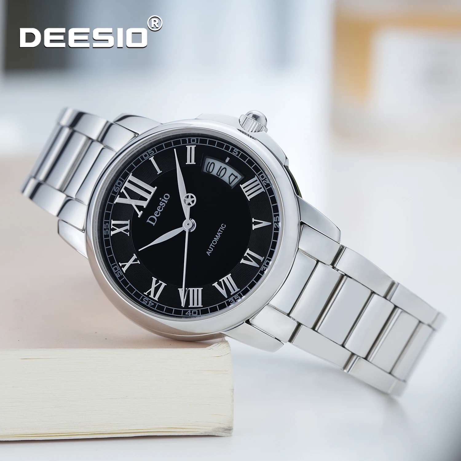 Deesio Orologio da donna meccanico a carica manuale, cinturino in acciaio inossidabile, impermeabile fino a 50 m, con datario, orologio da polso casual, regalo per le donne