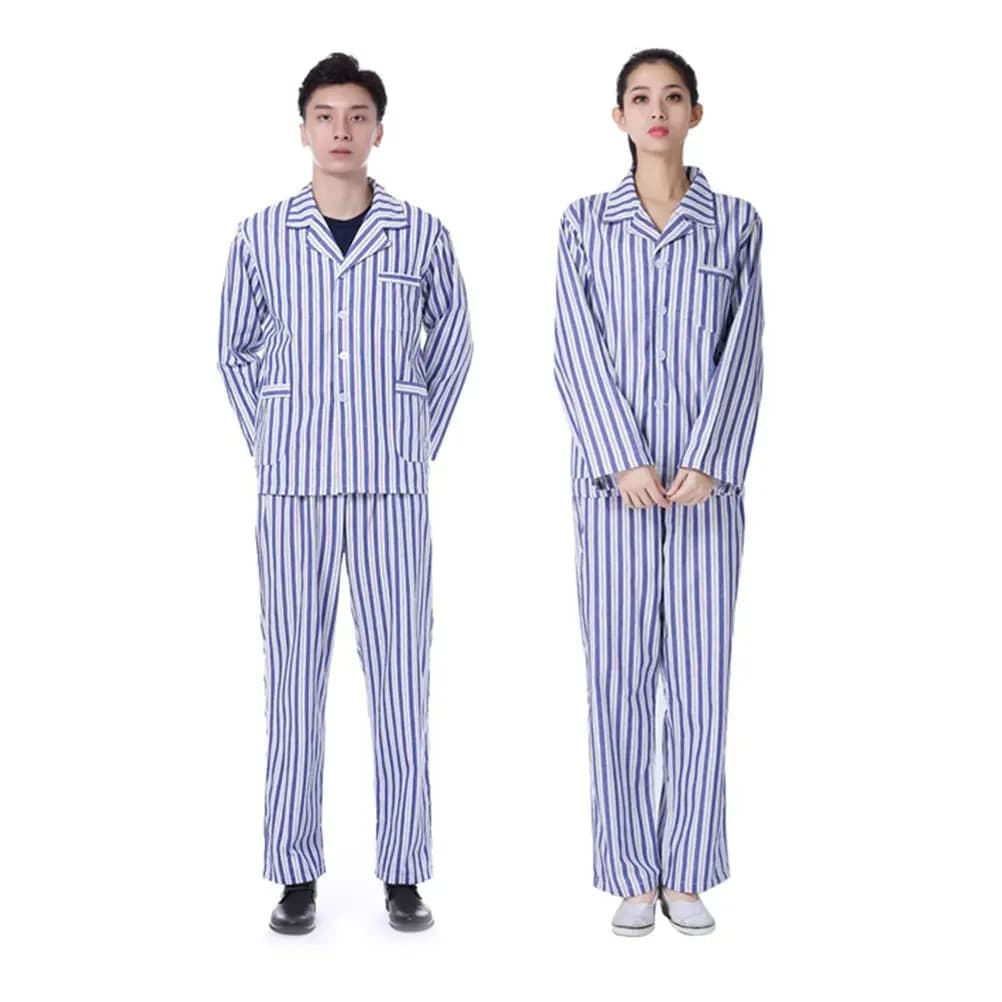 Set di Pigiami Ospedalieri per Pazienti, Camicia da Notte in Cotone Premium Morbido e Confortevole a Maniche Lunghe con Tasche Frontali e Colletto Aperto