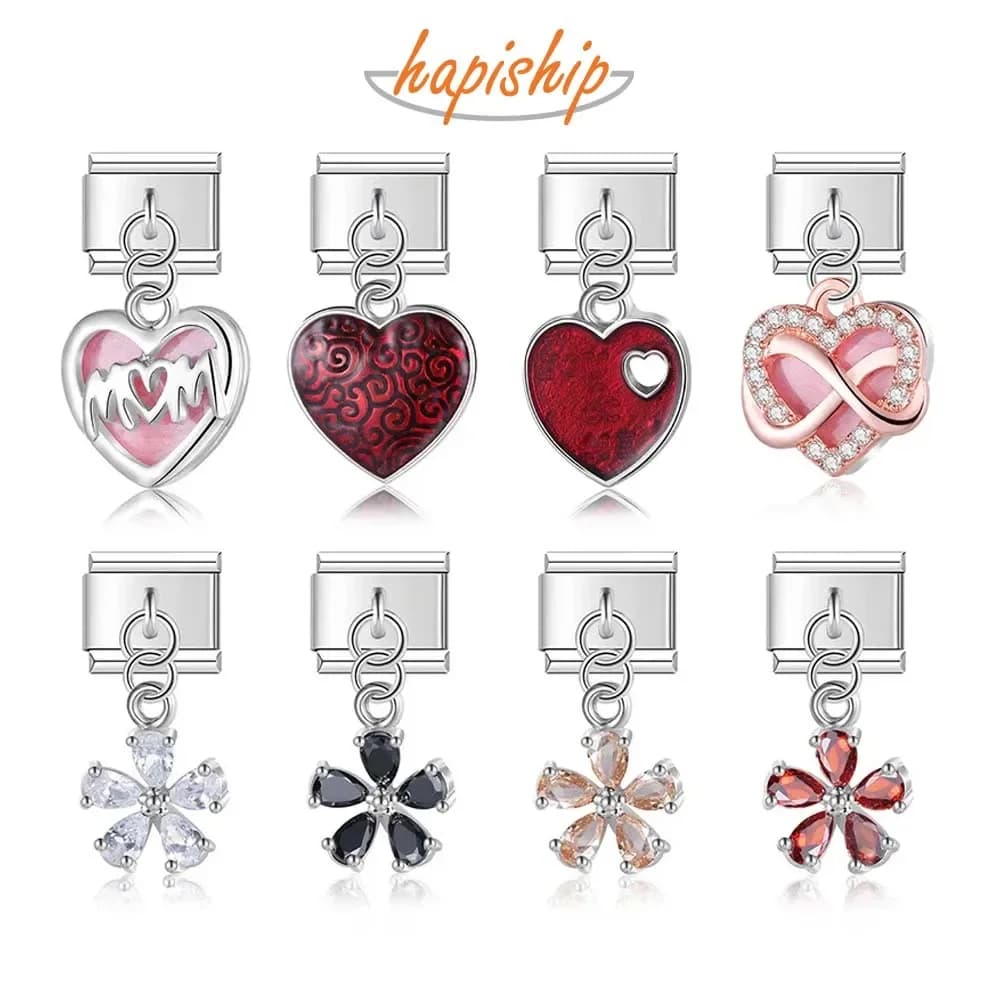 Hapiship 2023 Originale Margherita Fiore Zircone Cuore Romantico Fascino Collegamenti Misura 9mm Bracciale Gioielli In Acciaio Inox FAI DA TE Che Fanno DJ609