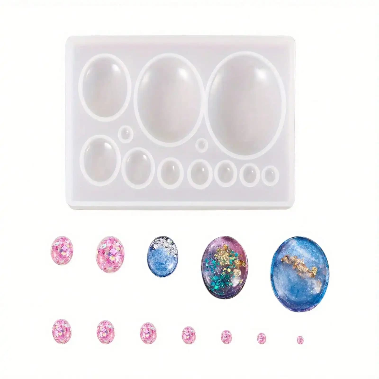 Stampi in silicone per cabochon, stampi per colata in resina epossidica, per resina UV, creazione di gioielli fai da te, ovale, bianco, 86x66x10mm