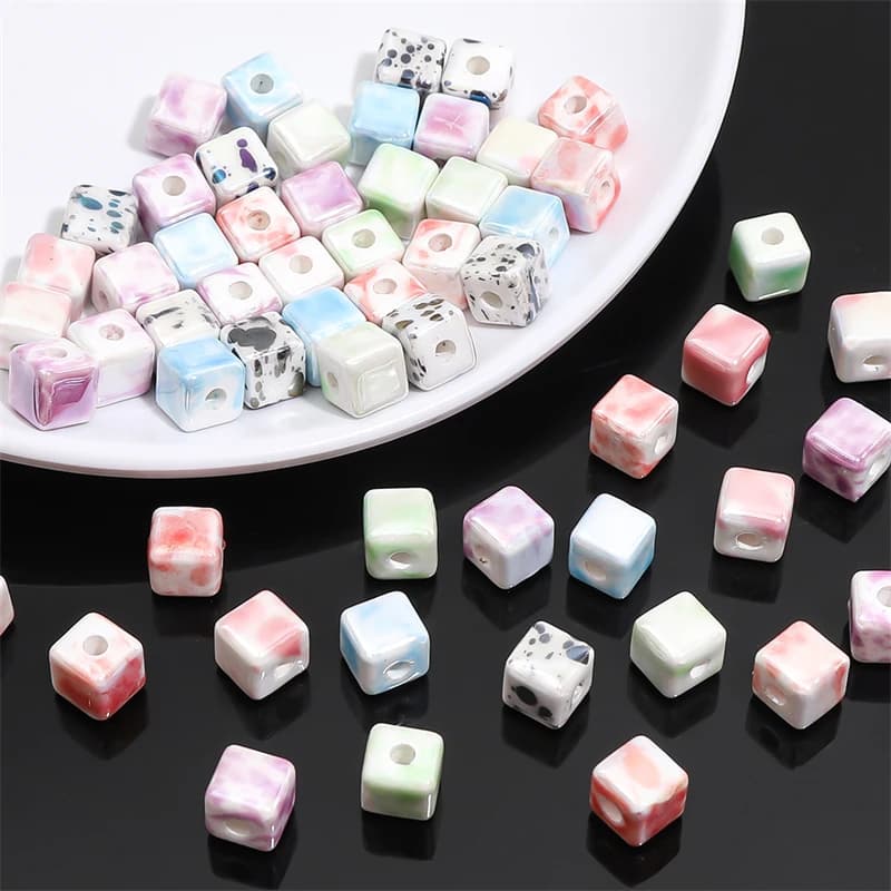 10pcs 8mm Colorful Square Beads Cube Ceramic Beads Handmade Porcelain Beads For Jewelry Making DIY Chinese Bracelets Earring