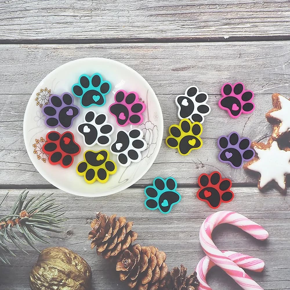 Chenkai 10PCS Cartoon Dog Paw perline in Silicone fai da te Focal Bead BPA Free Infant Chewable Dummy collana ciuccio accessori giocattolo