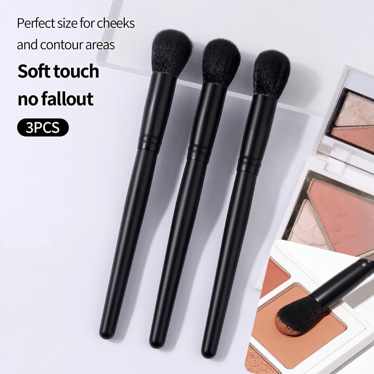 3 round head black makeup brushes | Background Brush | Blush Brush | Skin Delicate Makeup Tools