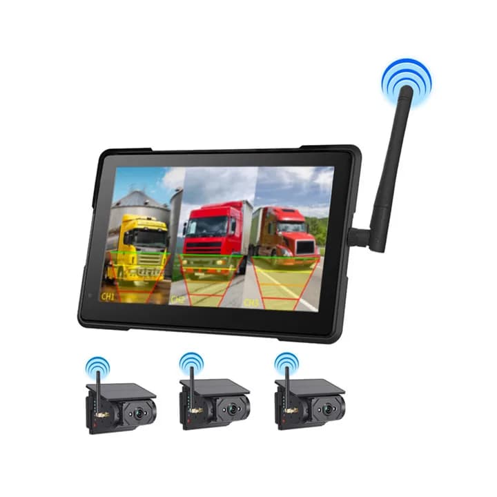 Magnetic WiFi Solar Battery 7 Inch Dash Cam AHD Split Screen DVR System For Car RV Trailer Vehicle Security Wireless RV Solar