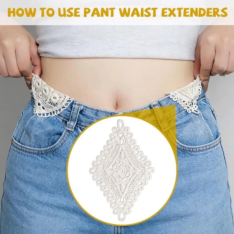 5-piece embroidered flower belt extender - Reduces or enlarges waist size, suitable for jeans/dresses, side seam extension kit