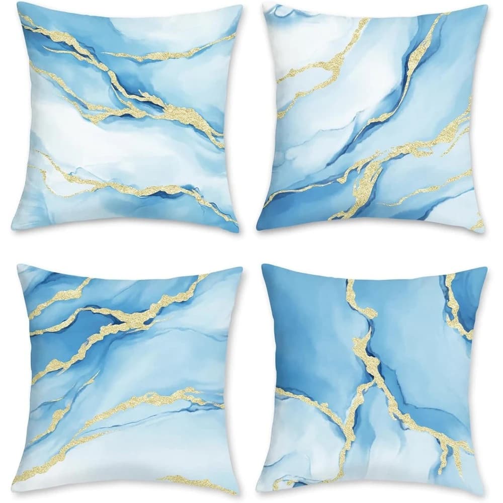Federa con motivo in marmo blu e oro da 4 pezzi, adatta per divano, auto, camera da letto, fodera per cuscino decorativa