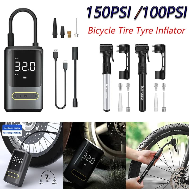 Gonfiatore per pneumatici per biciclette 150PSI pompa gonfiabile elettrica ricaricabile USB con valvola Schrader valvola Presta per bici da moto