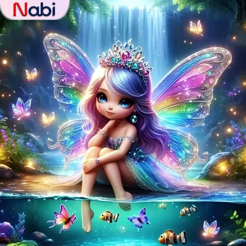 Nabi Girl Diamond Mosaic Portrait New 2024 Painting Spirit Full Square Round Butterfly Embroidery Cartoon Wall Decor