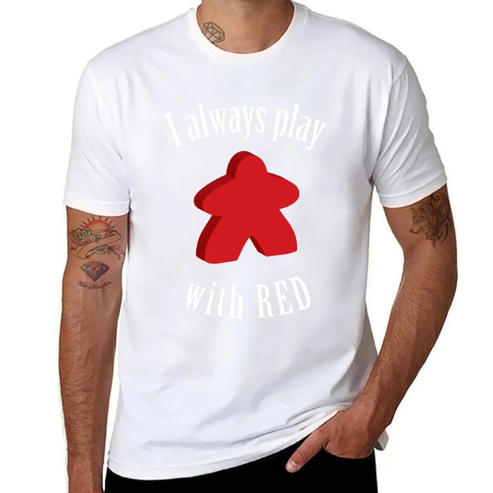 T-shirt con design del gioco da tavolo I Always Play with Red Meeple, maglietta basic a maniche corte Worker