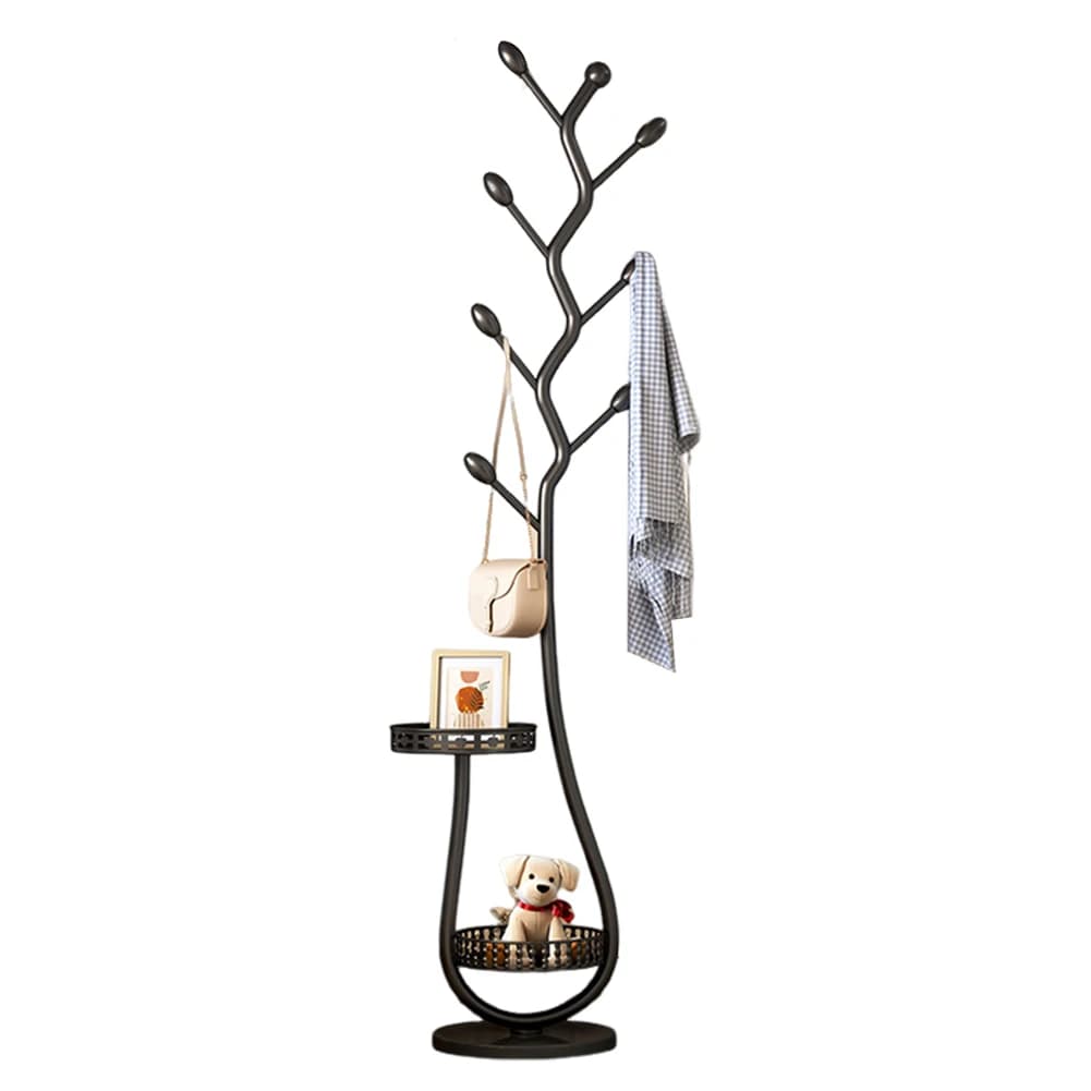 Carbon Steel Metal Hanger with 2 Storage Trays, Space Shelf, Home and Office Clothes Hanger