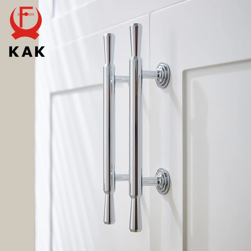 KAK Maniglie da cucina cromate luminose per armadi Maniglie per mobili in argento in lega di zinco per armadi e cassetti Ferramenta per porte