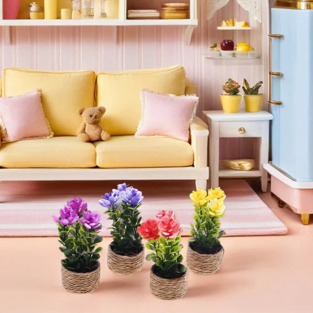 Set di 4 Mini Piante Artificiali Realistiche, Bonsai Finti per Decorazione Ufficio, Casa, Scrivania, Decorazioni da Tavolo, Piante Simulate