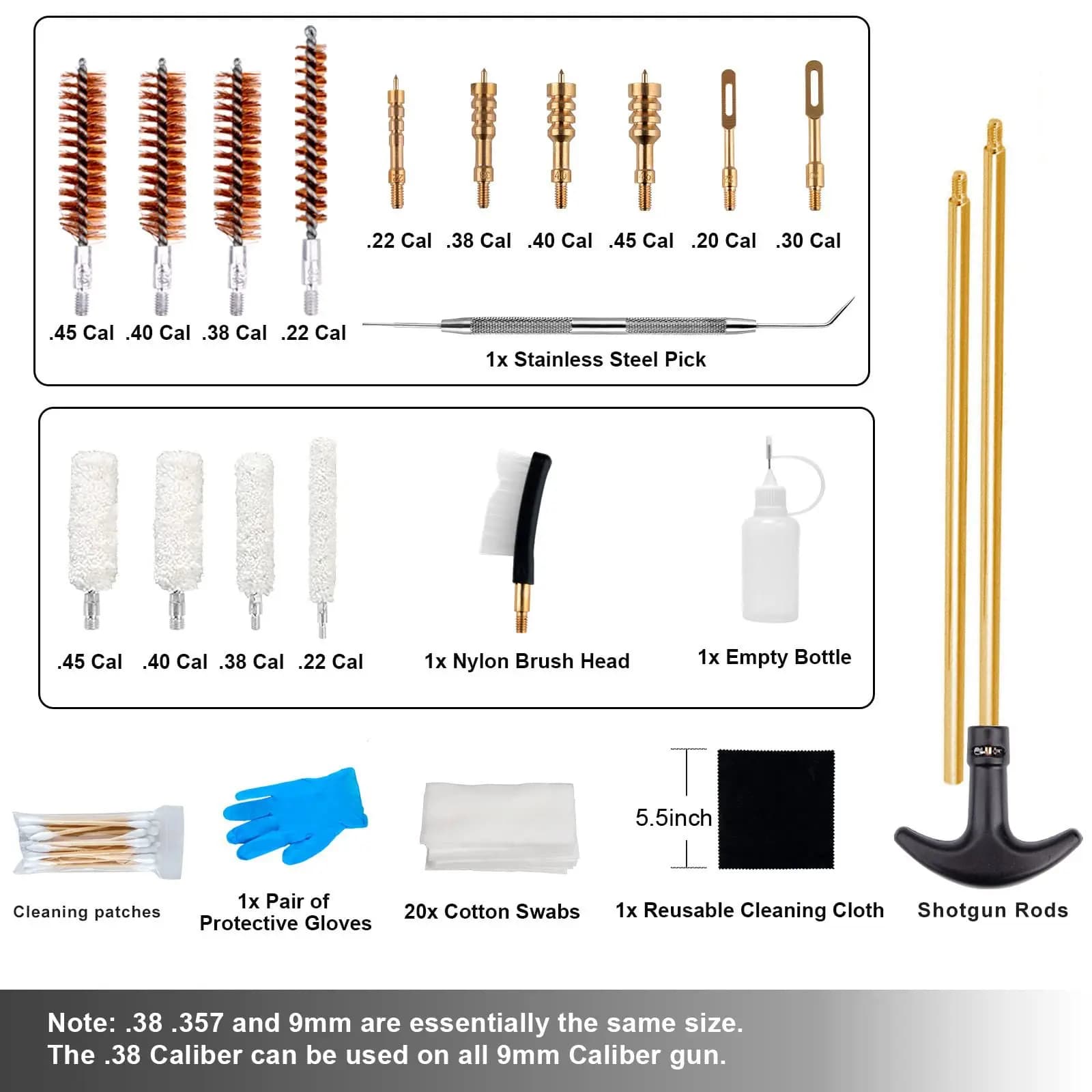 Universal Cleaning Kit for Firearms, 23 Pieces, Brush Set for Guns and Rifles Caliber .22 .357/.38 9mm .40 .45, Portable Cleaning Tool