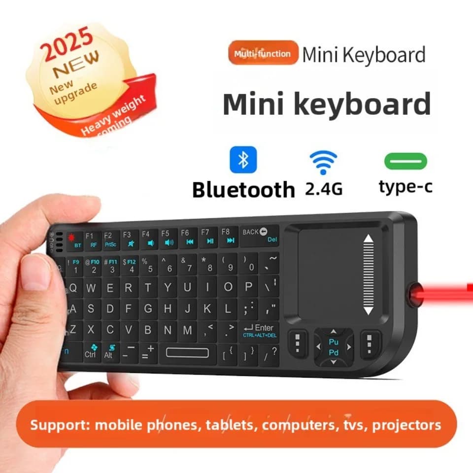 Mini Wireless Keyboard with Touchpad 2.4 G Portable Backlit Keyboard Type-C Rechargeable Keypad for Smartphone Tablet Laptop