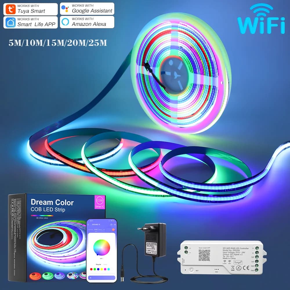 1M-25M Tuya WiFi Kit luci di striscia LED indirizzabili WS2811 SPI RGBIC Dream Color LED Nastro 24V Pixel Strip per la decorazione domestica