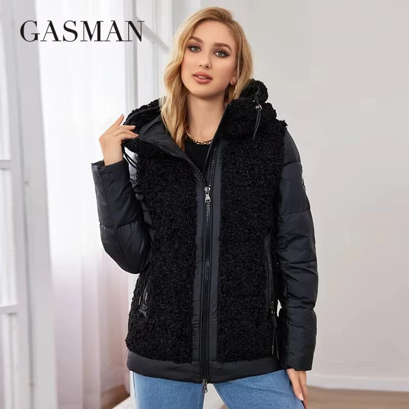 GASMAM Piumini invernali Donna Calda manica collegabile Gilet termico Classico cerniera Allacciatura Design Tasca Parka con cappuccio 83369