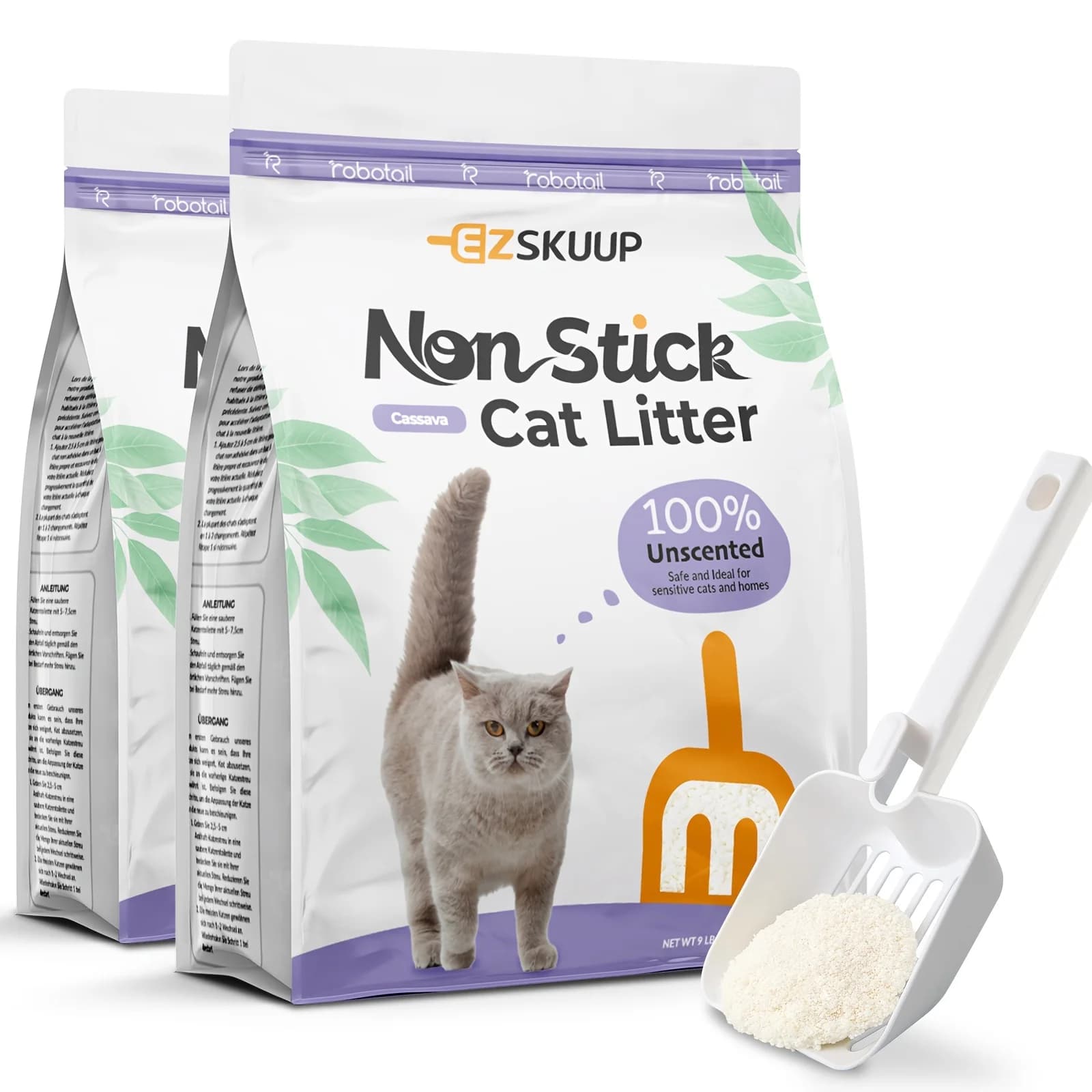 Non-Stick Strong Clumping Cat Litter, Unscented Dust-Free Cassava Cat Litter, Easy To Scoop, Light Color For Health Tracking, For Automatic/Stinless Steel/Plastic Cat Litter Box