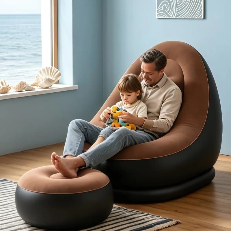 Lettino Gonfiabile con Poggiapiedi Ottoman, Chaise Longue Reclinabile, Divano Portatile da Campeggio, Sedia da Giardino