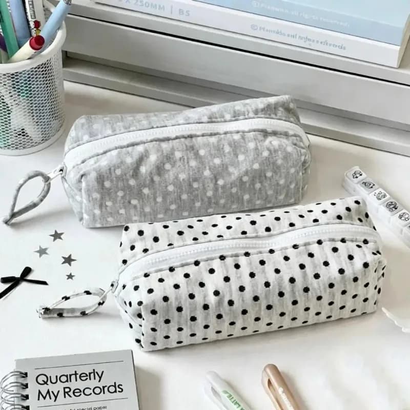 Astuccio multifunzionale con design a pois, astuccio per cancelleria morbido al tatto di grande capacità, organizer per cancelleria, ritorno a scuola